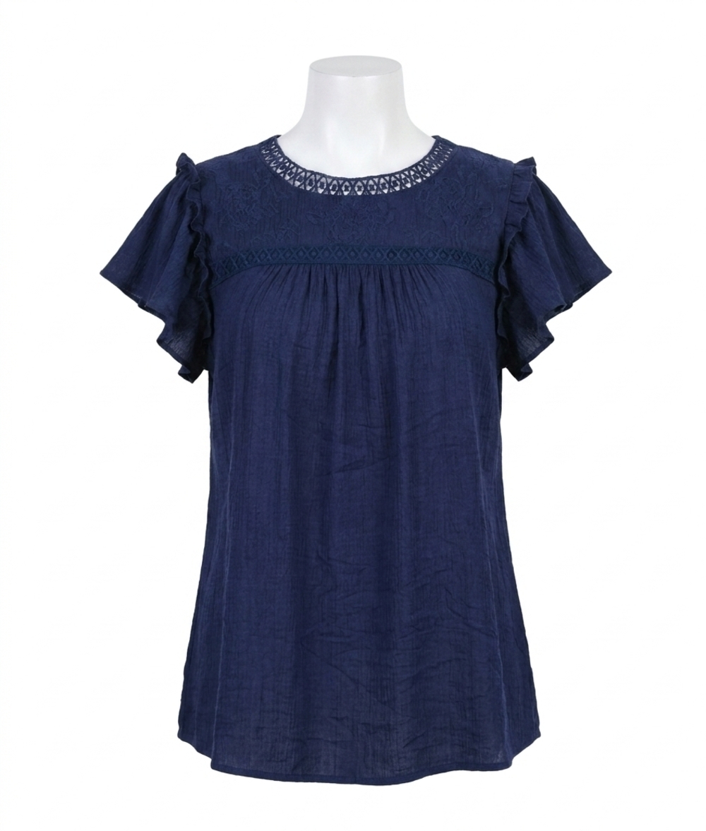 NEW BLU PEPPER embroidered detail top - plus in navy blue